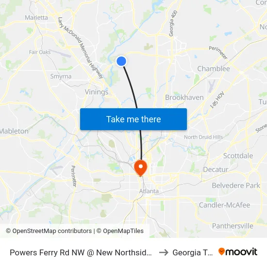 Powers Ferry Rd NW @ New Northside Dr NW to Georgia Tech map
