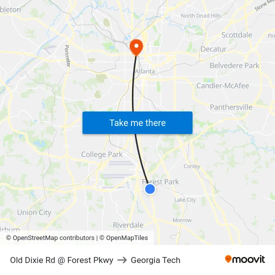 Old Dixie Rd @ Forest Pkwy to Georgia Tech map