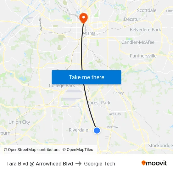 Tara Blvd @ Arrowhead Blvd to Georgia Tech map