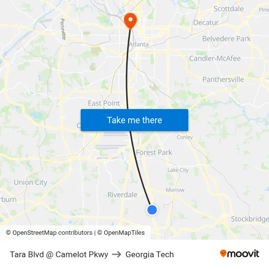Tara Blvd @ Camelot Pkwy to Georgia Tech map