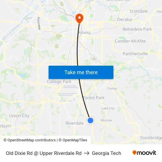 Old Dixie Rd @ Upper Riverdale Rd to Georgia Tech map