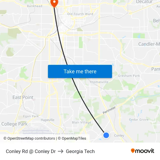 Conley Rd @ Conley Dr to Georgia Tech map