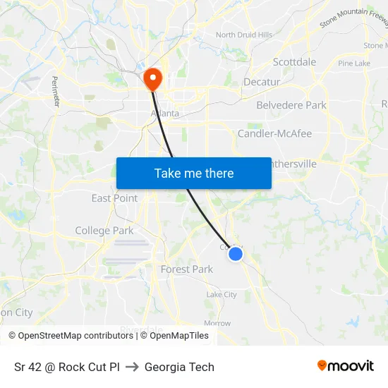 Sr 42 @ Rock Cut Pl to Georgia Tech map