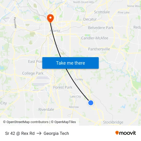 Sr 42 @ Rex Rd to Georgia Tech map