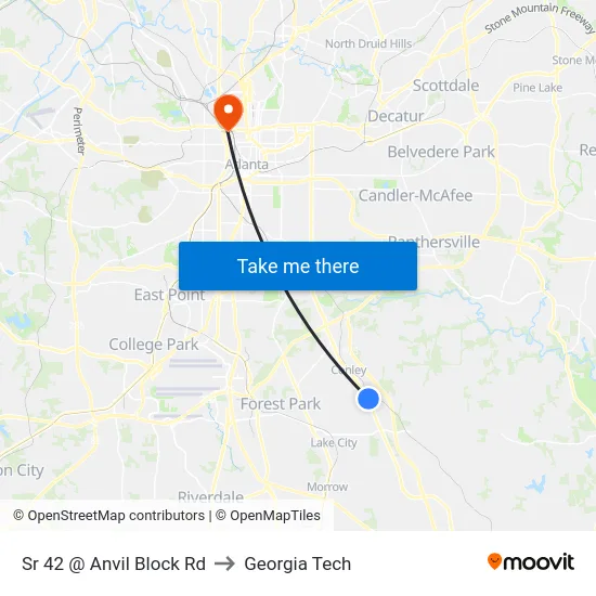 Sr 42 @ Anvil Block Rd to Georgia Tech map