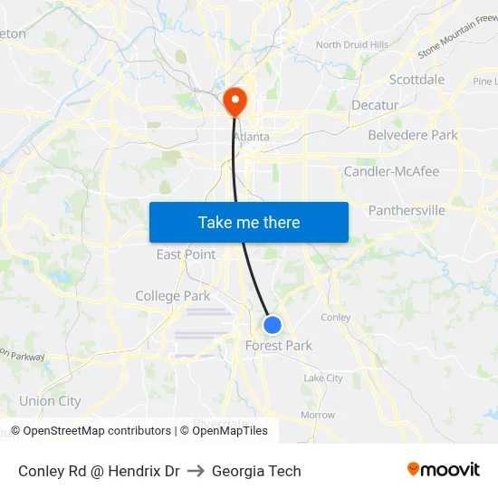 Conley Rd @ Hendrix Dr to Georgia Tech map
