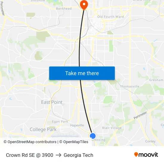 Crown Rd SE @ 3900 to Georgia Tech map
