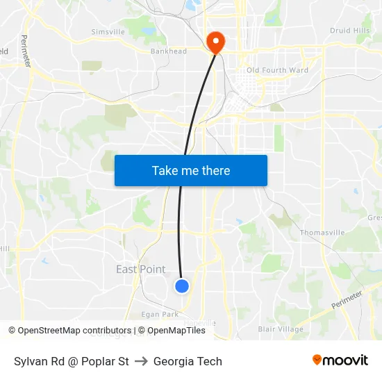 Sylvan Rd @ Poplar St to Georgia Tech map