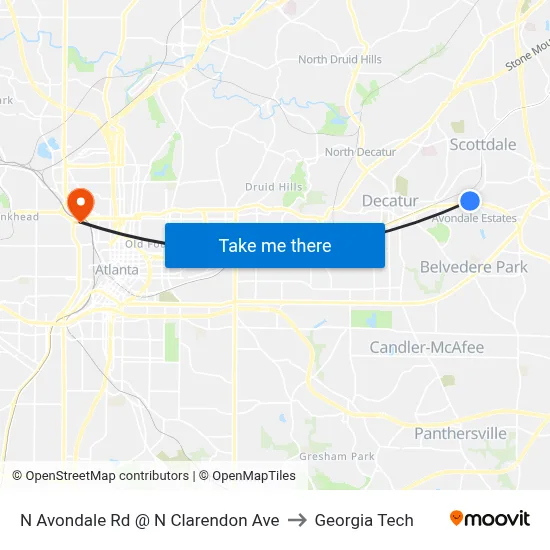 N Avondale Rd @ N Clarendon Ave to Georgia Tech map