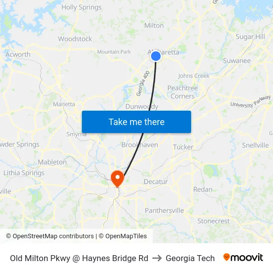 Old Milton Pkwy @ Haynes Bridge Rd to Georgia Tech map