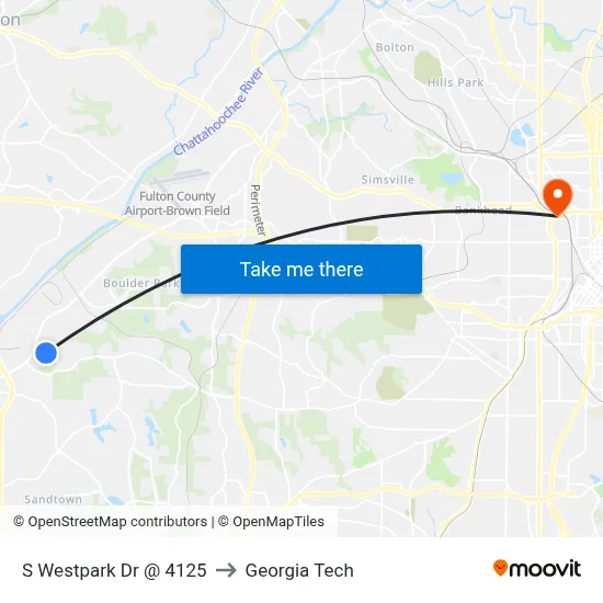 S Westpark Dr @ 4125 to Georgia Tech map