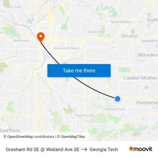Gresham Rd SE @ Welland Ave SE to Georgia Tech map
