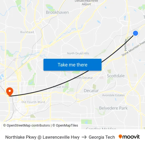Northlake Pkwy @ Lawrenceville Hwy to Georgia Tech map