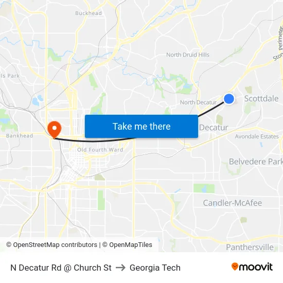 N Decatur Rd @ Church St to Georgia Tech map