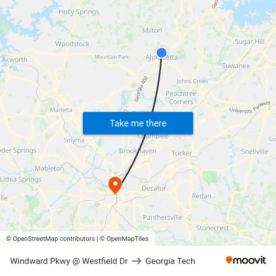 Windward Pkwy @ Westfield Dr to Georgia Tech map