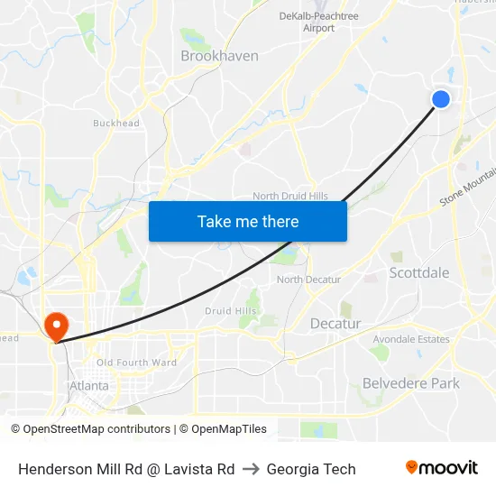 Henderson Mill Rd @ Lavista Rd to Georgia Tech map