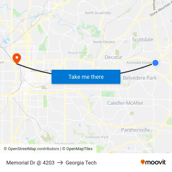 Memorial Dr @ 4203 to Georgia Tech map