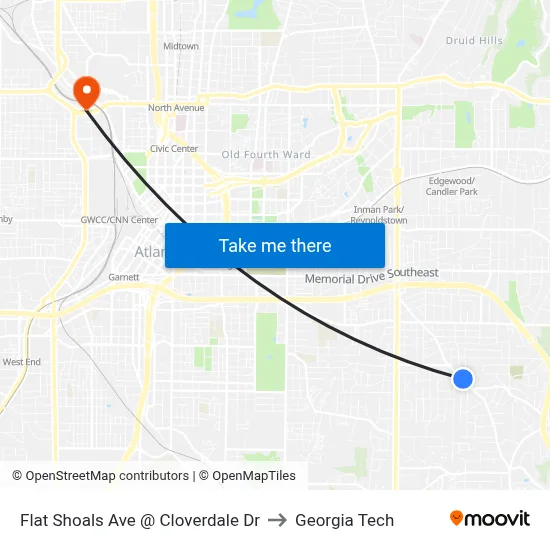 Flat Shoals Ave @ Cloverdale Dr to Georgia Tech map