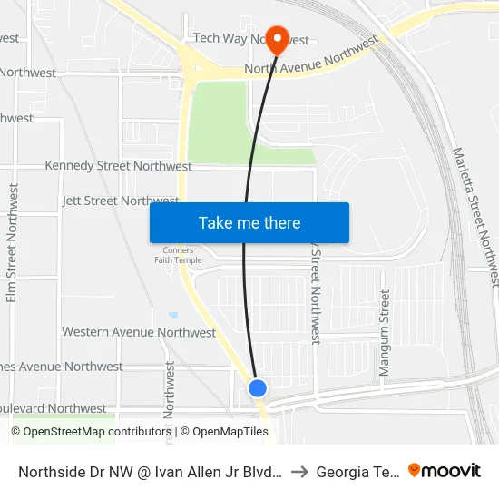 Northside Dr NW @ Ivan Allen Jr Blvd NW to Georgia Tech map