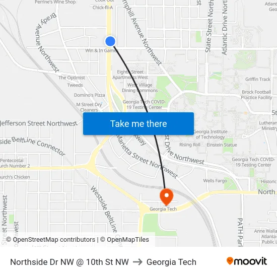 Northside Dr NW @ 10th St NW to Georgia Tech map