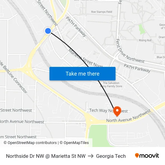 Northside Dr NW @ Marietta St NW to Georgia Tech map