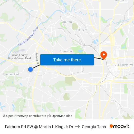 Fairburn Rd SW @ Martin L King Jr Dr to Georgia Tech map