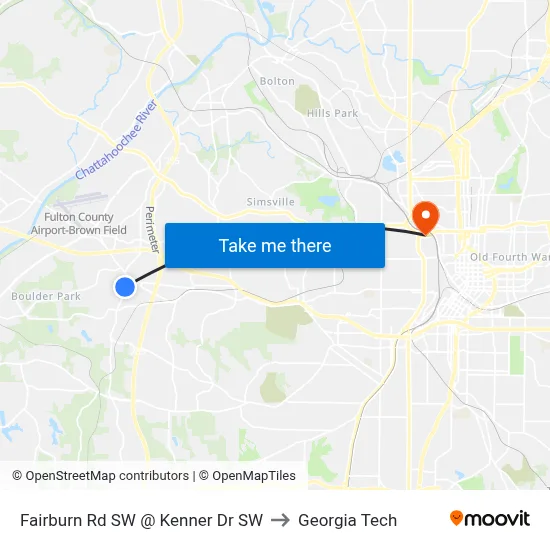 Fairburn Rd SW @ Kenner Dr SW to Georgia Tech map
