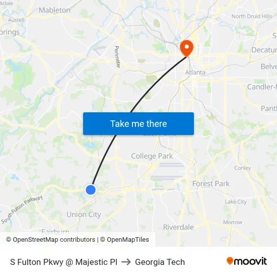 S Fulton Pkwy @ Majestic Pl to Georgia Tech map