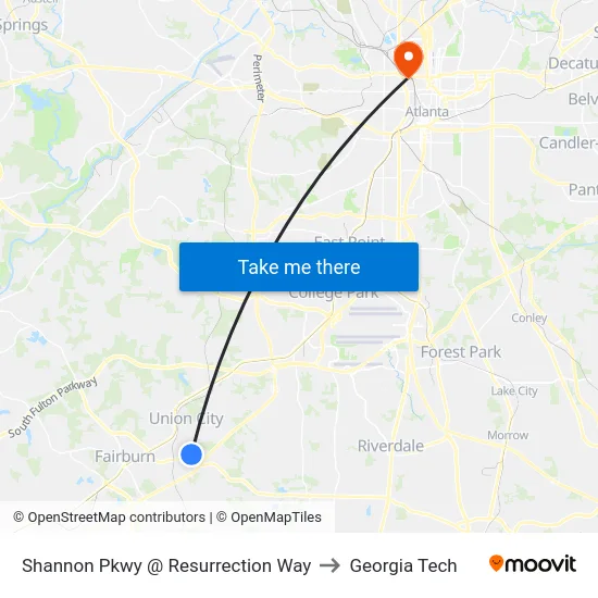 Shannon Pkwy @ Resurrection Way to Georgia Tech map