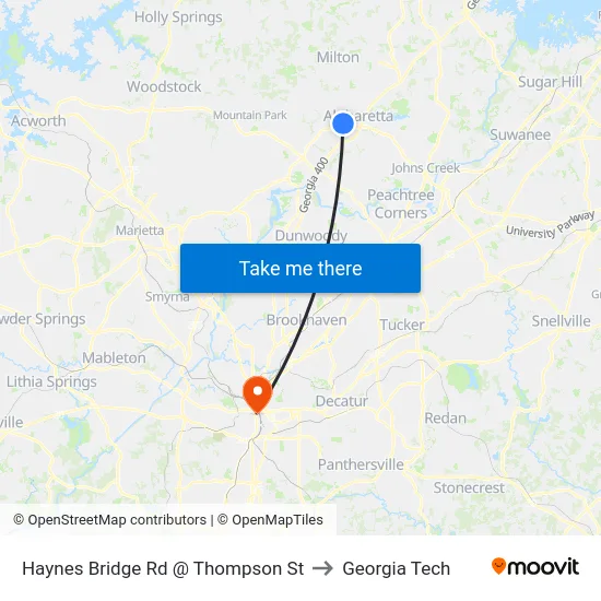 Haynes Bridge Rd @ Thompson St to Georgia Tech map