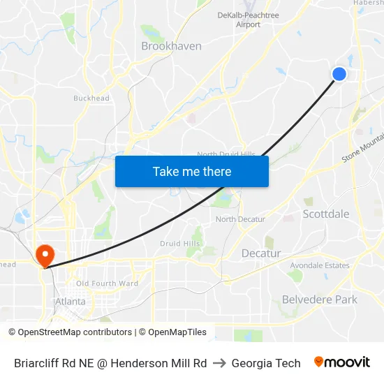 Briarcliff Rd NE @ Henderson Mill Rd to Georgia Tech map