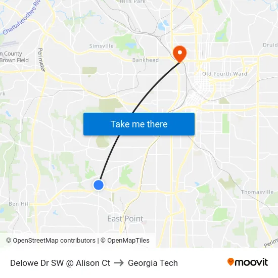 Delowe Dr SW @ Alison Ct to Georgia Tech map