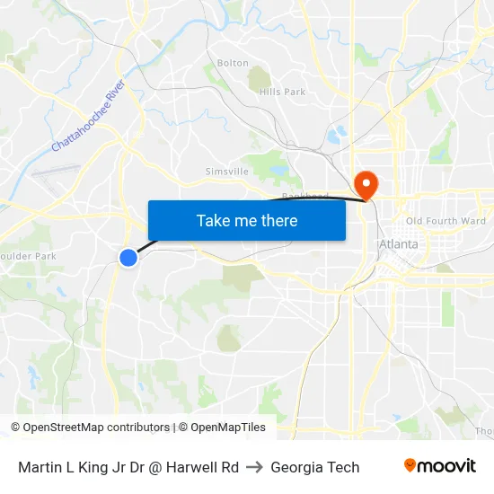 Martin L King Jr Dr @ Harwell Rd to Georgia Tech map