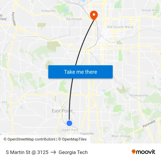 S Martin St @ 3125 to Georgia Tech map
