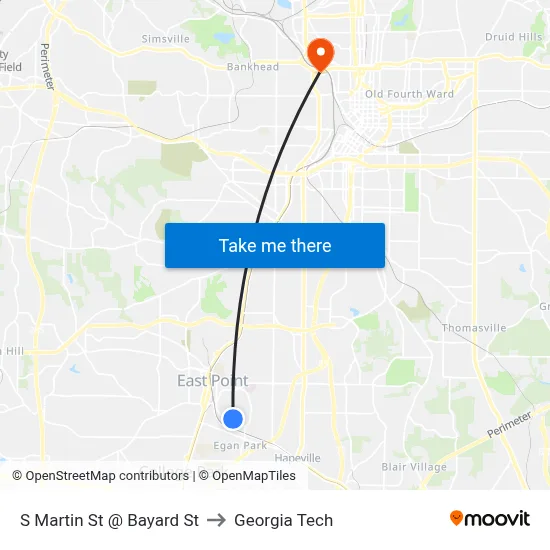 S Martin St @ Bayard St to Georgia Tech map