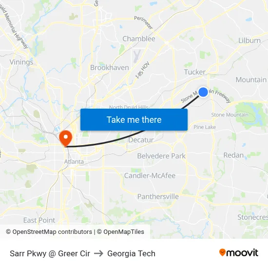 Sarr Pkwy @ Greer Cir to Georgia Tech map