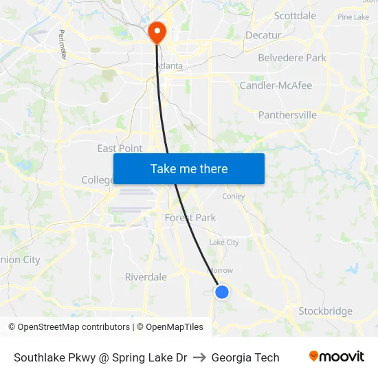 Southlake Pkwy @ Spring Lake Dr to Georgia Tech map