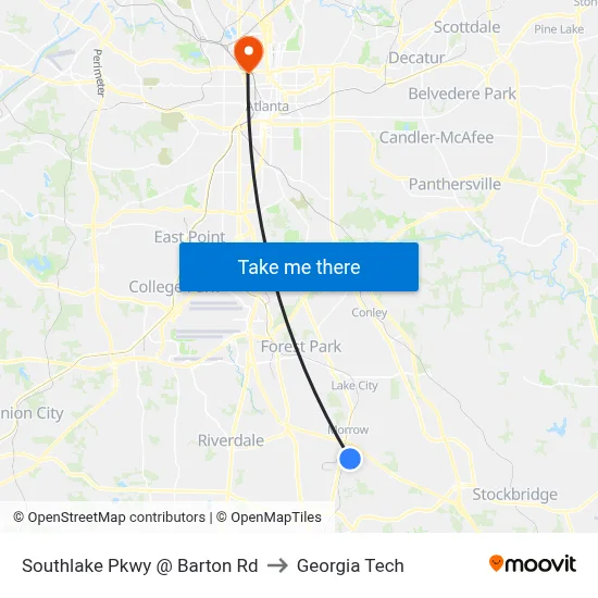 Southlake Pkwy @ Barton Rd to Georgia Tech map