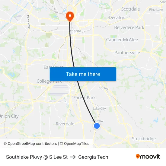 Southlake Pkwy @ S Lee St to Georgia Tech map