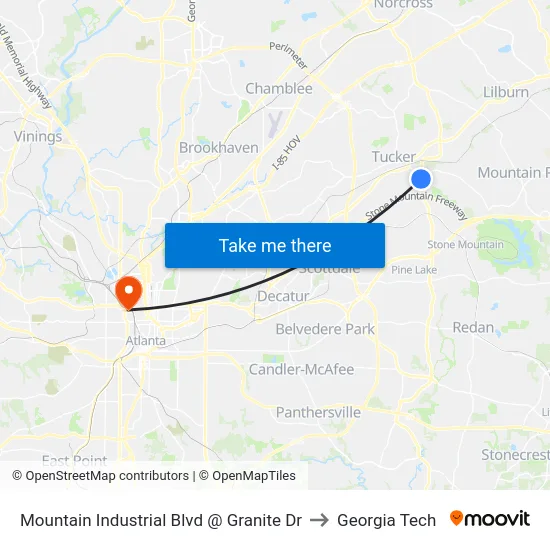 Mountain Industrial Blvd @ Granite Dr to Georgia Tech map