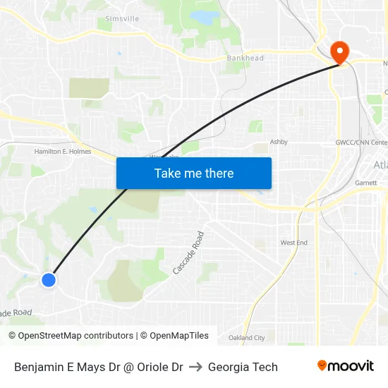 Benjamin E Mays Dr @ Oriole Dr to Georgia Tech map