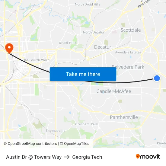 Austin Dr @ Towers Way to Georgia Tech map