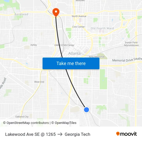 Lakewood Ave SE @ 1265 to Georgia Tech map