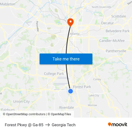Forest Pkwy @ Ga-85 to Georgia Tech map
