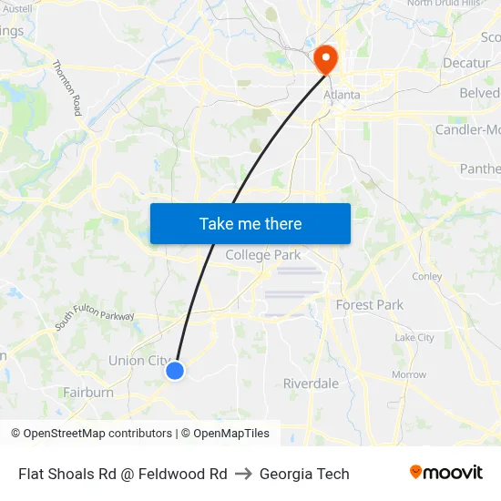 Flat Shoals Rd @ Feldwood Rd to Georgia Tech map