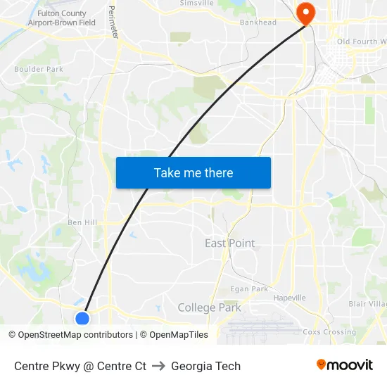 Centre Pkwy @ Centre Ct to Georgia Tech map