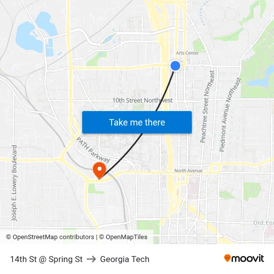 14th St @ Spring St to Georgia Tech map