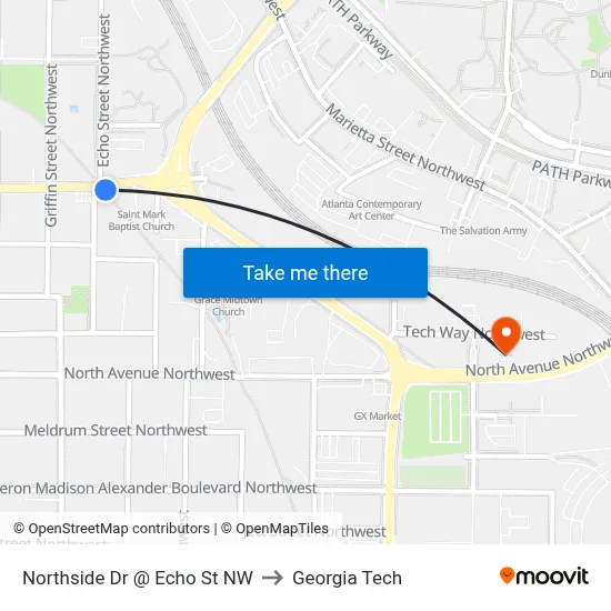 Northside Dr @ Echo St NW to Georgia Tech map