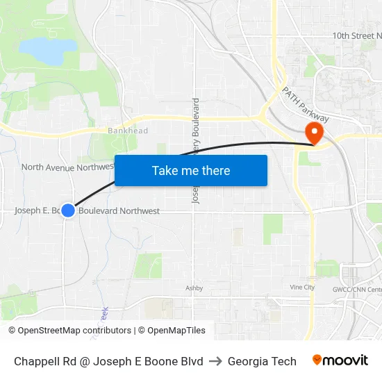Chappell Rd @ Joseph E Boone Blvd to Georgia Tech map