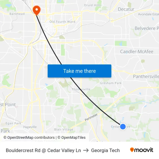 Bouldercrest Rd @ Cedar Valley Ln to Georgia Tech map